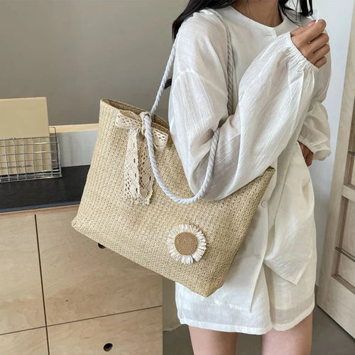 Elegant Ladies Straw Woven Handbag Retro Shoulder Bags