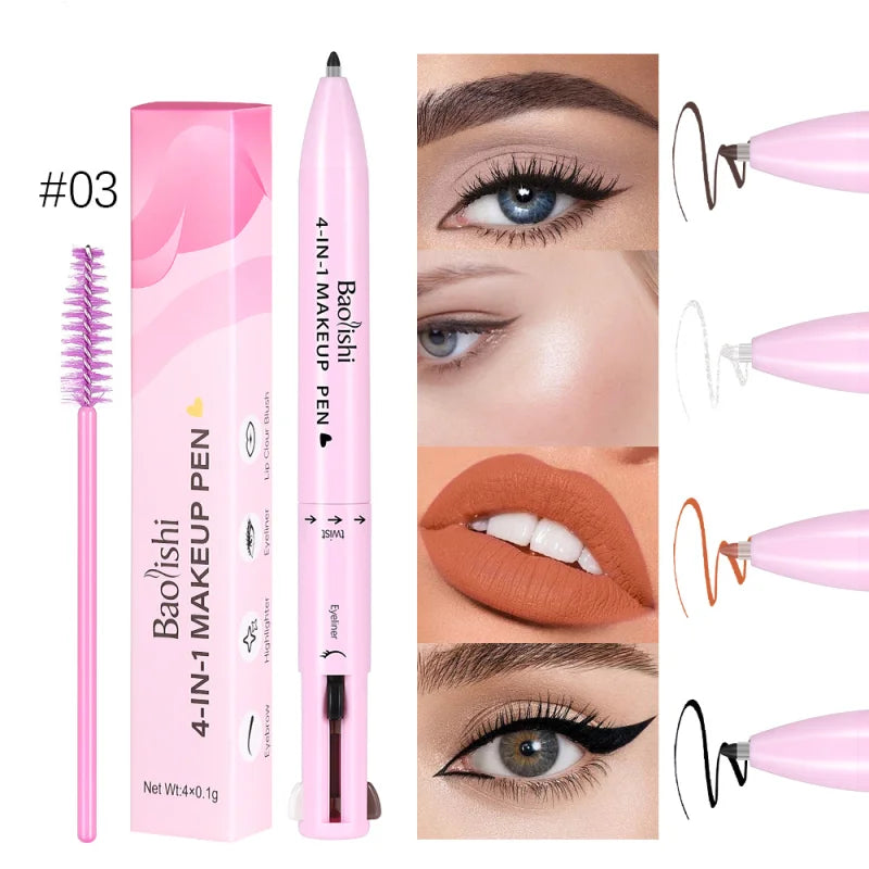 4 in 1 Multi-function Makeup Pen Compact Travel Eyeliner, Lip Liner, Eyebrow Pencil, Highlighter Eyeshadow Pen,