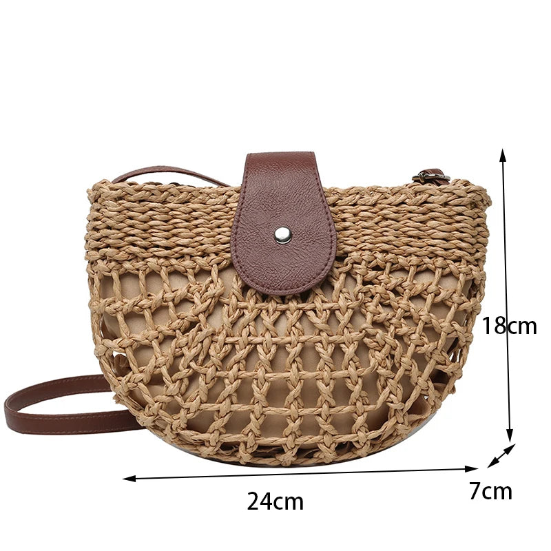 Straw Semicircle Cross Handmade Travel Bag