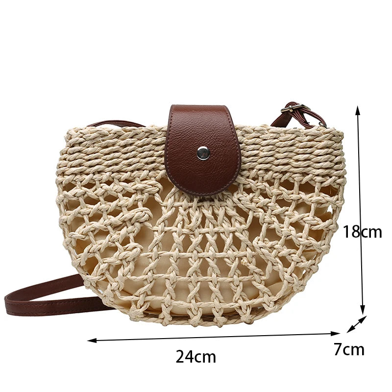 Straw Semicircle Cross Handmade Travel Bag