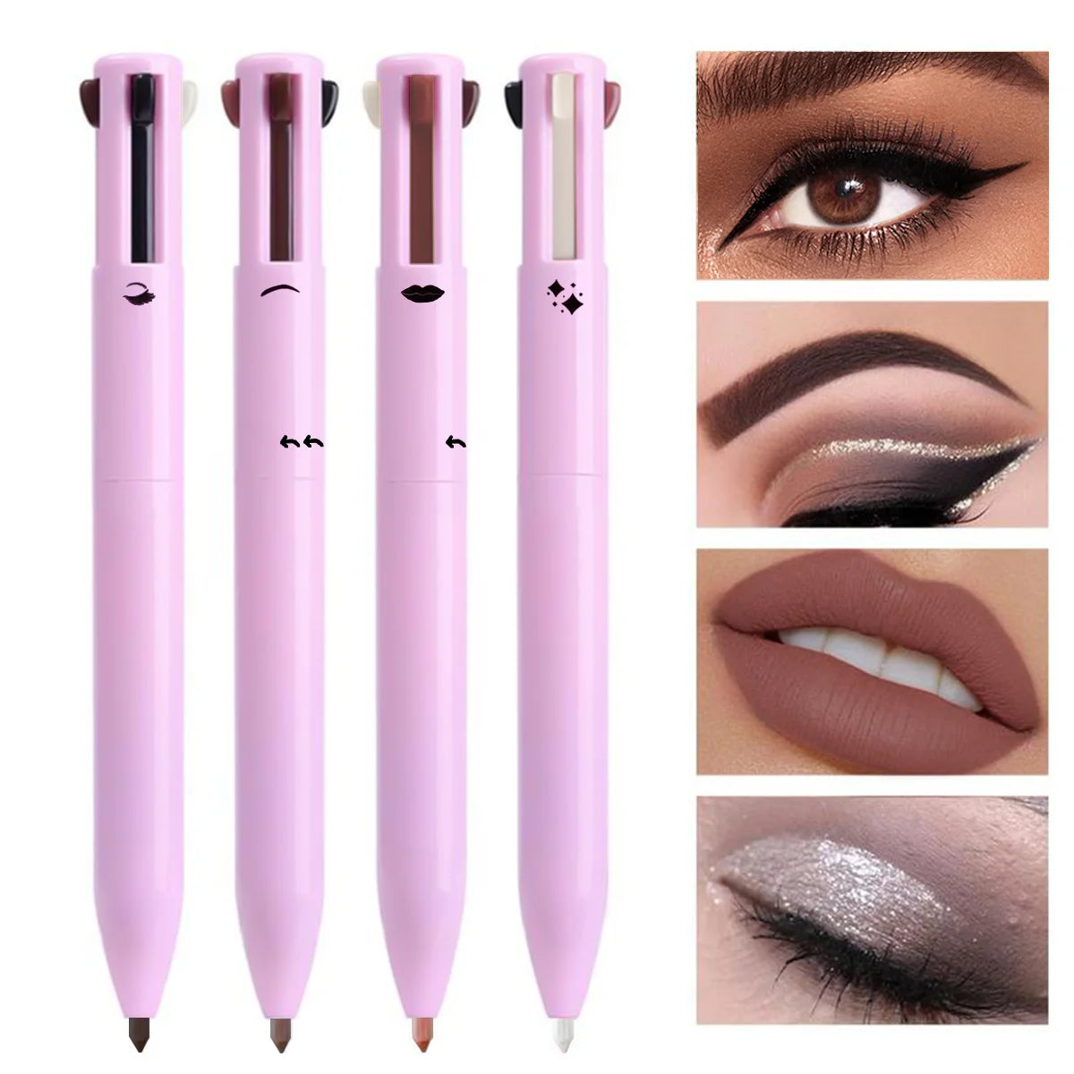 4 in 1 Multi-function Makeup Pen Compact Travel Eyeliner, Lip Liner, Eyebrow Pencil, Highlighter Eyeshadow Pen,