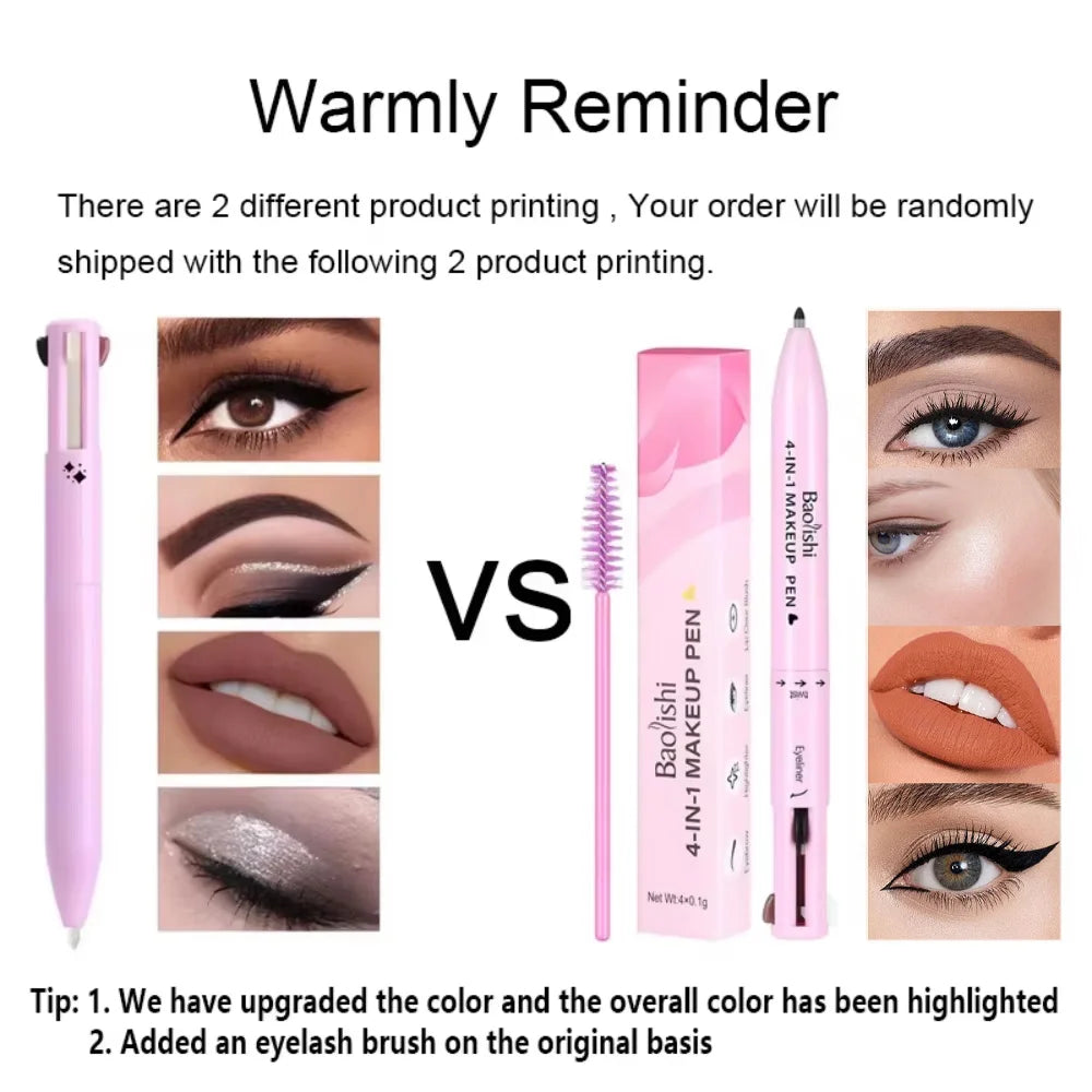 4 in 1 Multi-function Makeup Pen Compact Travel Eyeliner, Lip Liner, Eyebrow Pencil, Highlighter Eyeshadow Pen,